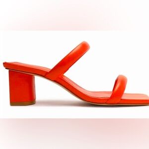 Schutz Coral Red Double Strap/Block Heel Sandals Size 7 (Minor Defect/See Photo)